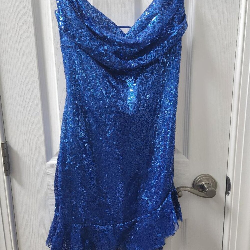 Blue sequin mini dress